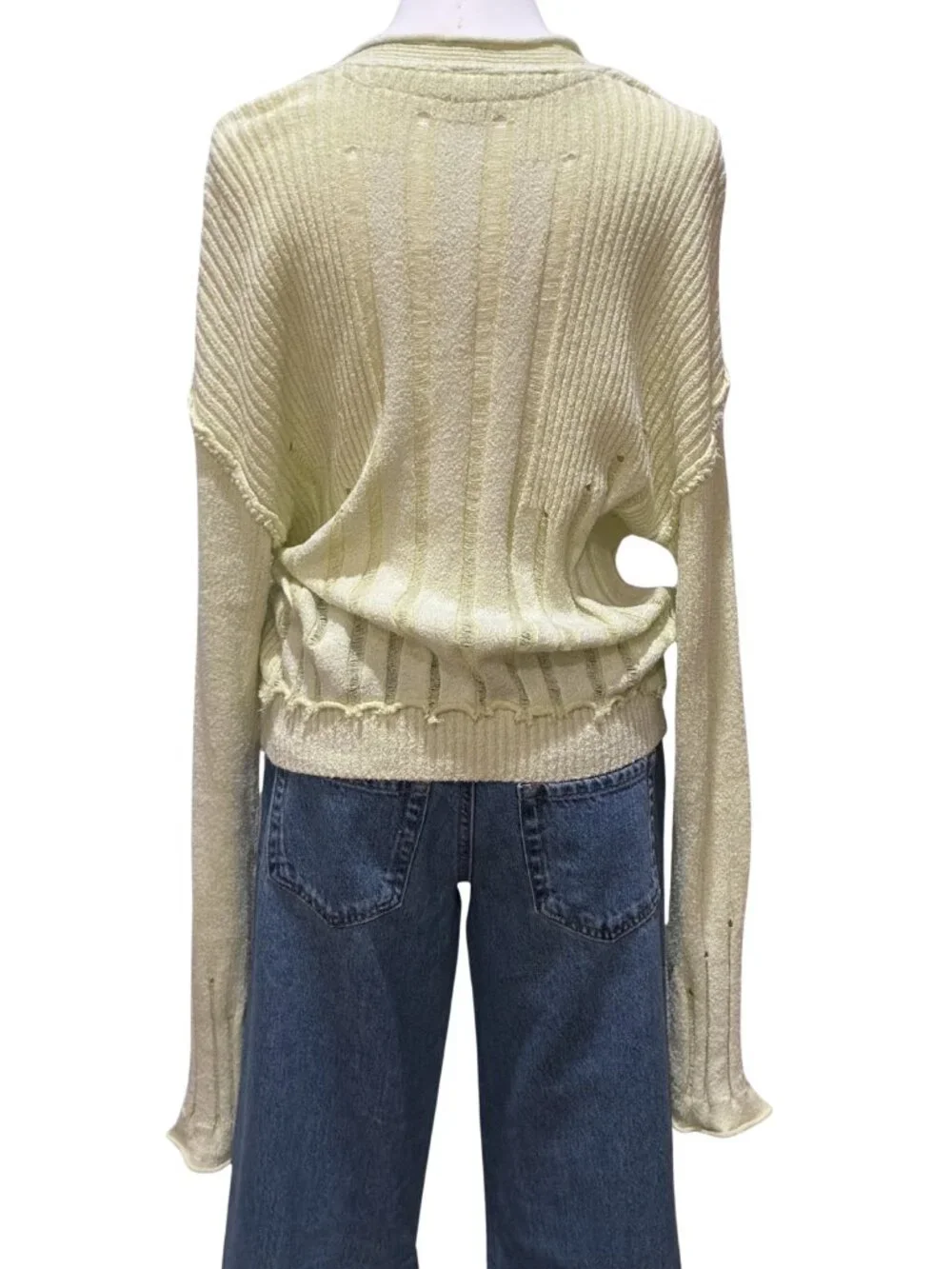 Free People Y2K Indie Skater Grunge Streetwear Lime Yellow Distressed Knit Large